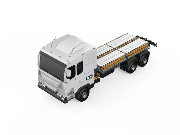 Renderowania Ciężarówki Logistycznej Przyczepy Lub Pojazdu Elektrycznego Pakietu Modułu Ogniw — Zdjęcie stockowe