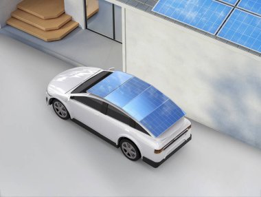 Güneş panelinden enerji kaynağı olan 3D renging beyaz her araba veya elektrikli araç