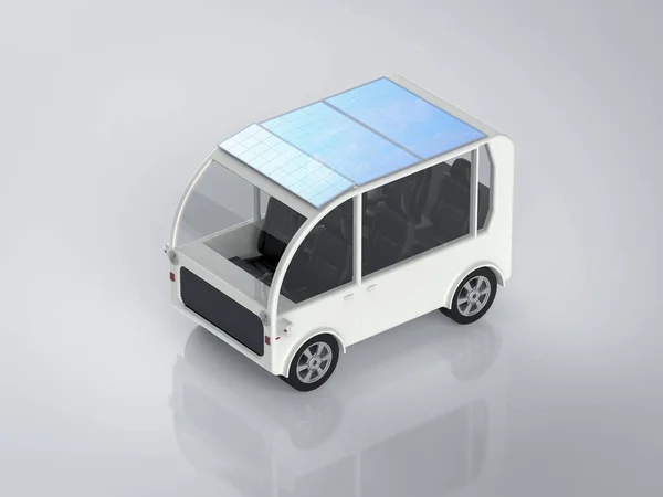 3D由太阳能电池板提供能量的白色Ev汽车或电动汽车 — 图库照片