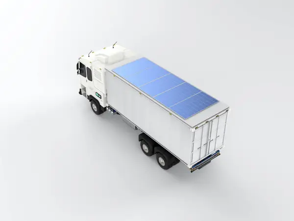 3D使用太阳能电池板提供能源的物流拖车或电动车 — 图库照片