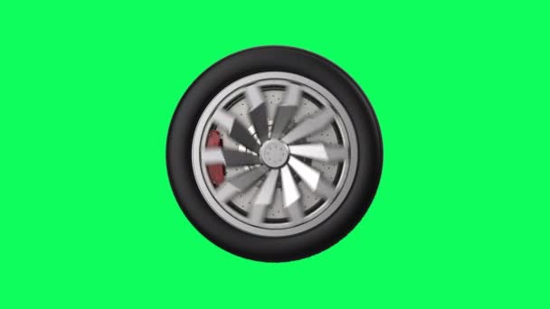 Rendering Black Tire Alloy Wheel Isolated Green Screen Footage — Stock Video