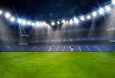 Futbol sahası ya da futbol stadyumunun arka planında 3D görüntüleme