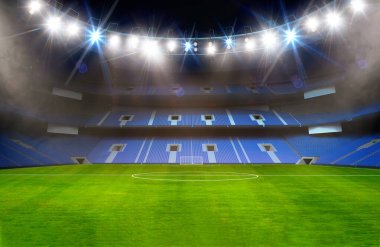Futbol sahası ya da futbol stadyumunun arka planında 3D görüntüleme