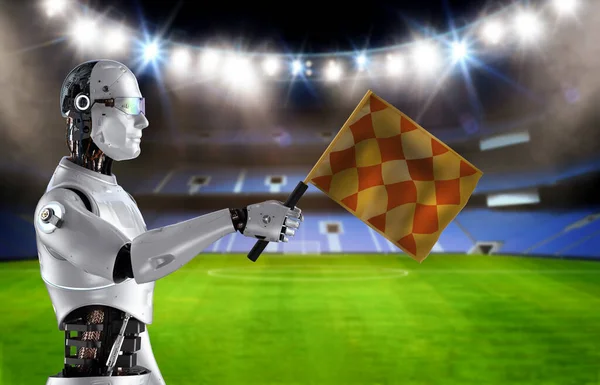 Rendering Robotic Assistant Soccer Football Referee Holding Flag — Stock Photo, Image