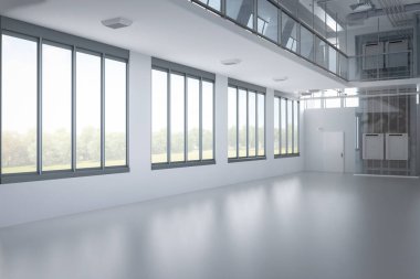 Makine, bilgisayar ekranı ve masaları olan 3D içerik ya da imalat fabrikası