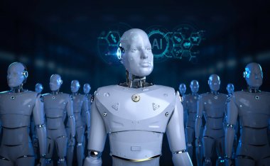 Otomasyon fabrikası konsepti 3 boyutlu ai robot çalışması faktörü
