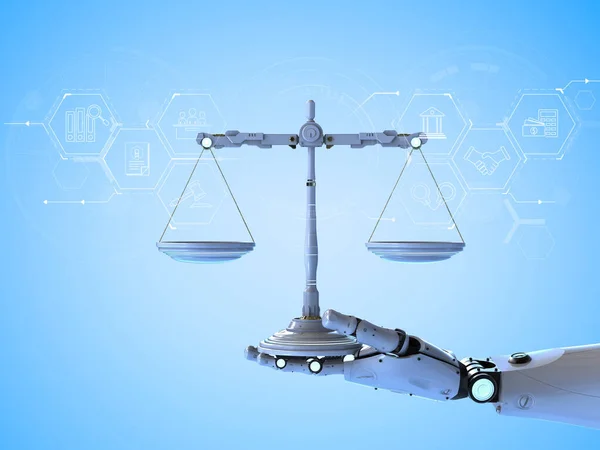 Cyber Law Concept Rendering Robotic Hand Holding Law Scale — Stock Photo, Image