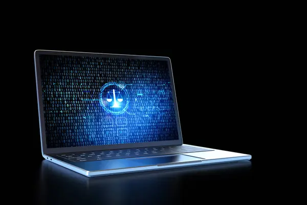 Law Scale Graphic Interface Display Rendering Laptop Computer — Stock Photo, Image
