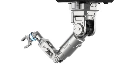 Metalik ai robotik kol beyaz arkaplanda izole ediliyor