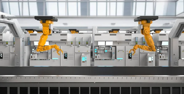 Automation Industry Concept Rendering Robot Assembly Line Factory — Stock Photo, Image