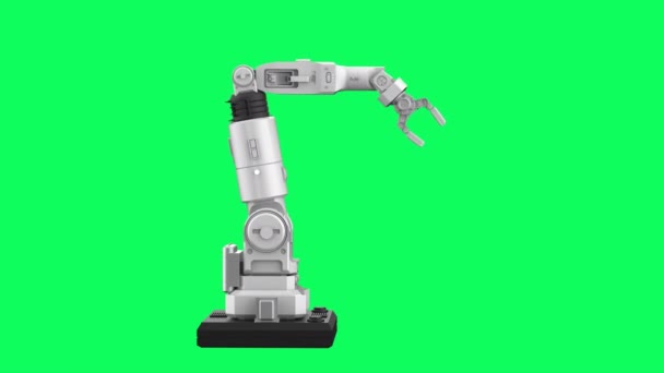 Rendering Weißer Roboterarm Isoliert Auf Grünem Bildschirm Filmmaterial — Stockvideo