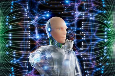 Büyük veri bilimcileri için dijital görselleştirmeli 3D ai robotlu otomasyon veri analizi