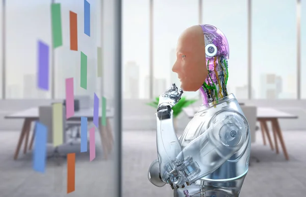 Conceptul Lucrător Automatizare Redare Robotului Care Lucrează Birou Inteligent — Fotografie, imagine de stoc