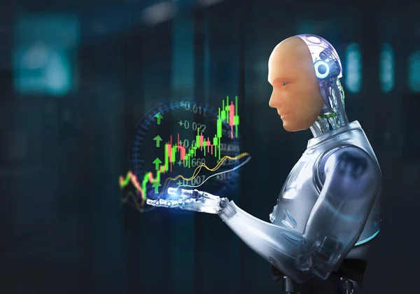 Financial Technology Concept Rendering Humanoid Robot Analyze Stock Market — Stock Photo, Image