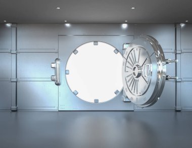 3d render banka kasasındaki kasaları içinde açıldı