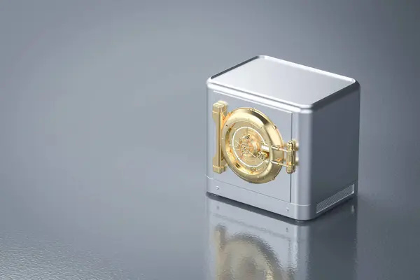 3d rendering metallic bank safe or steel safe with golden vault