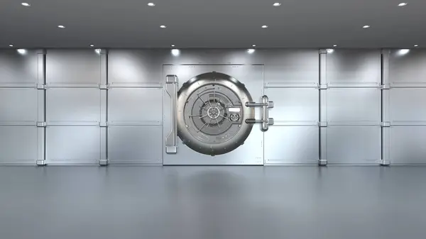 3d rendering bank vault door closed with empty space