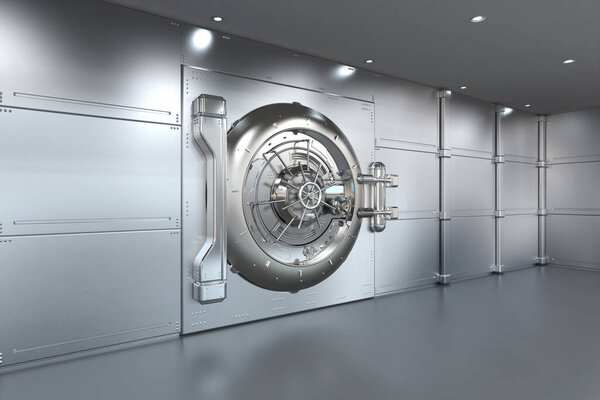 3d rendering bank vault door closed with empty space