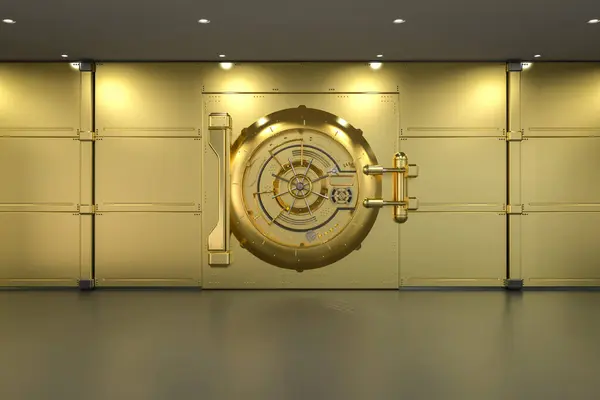 Rendering Golden Bank Vault Door Closed — Stock Photo, Image