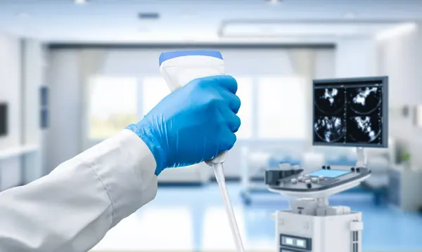 Rendering Ultraschallgerät Mit Sonograph Krankenhauszimmer lizenzfreie Stockbilder