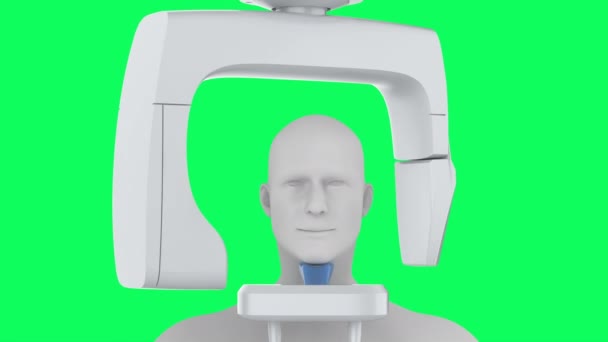 歯科治療ビデオ4Kのためのダミー患者が付いている3DレンダリングX線スキャナー機械 — ストック動画