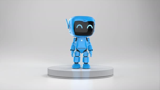 Rendering Schattig Kleine Kunstmatige Intelligentie Assistent Robot Met Cartoon Karakter — Stockvideo