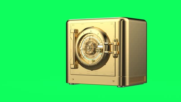Рендеринг Золотой Банк Сейф Золото Сейф Изолированы Зеленом Экране Видео — стоковое видео