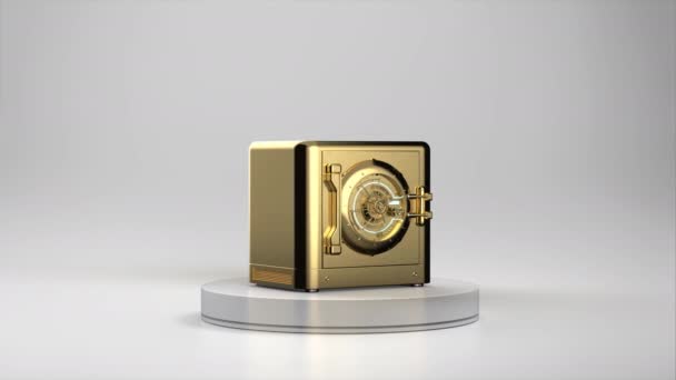 Renderização Dourado Banco Seguro Ouro Seguro Palco Vídeo — Vídeo de Stock