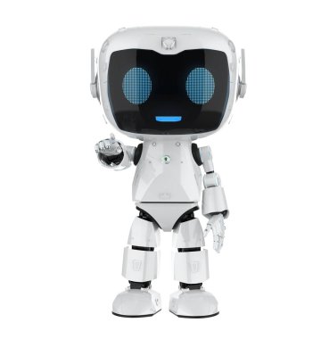 3D görüntüleme sevimli ve küçük yapay zeka kişisel asistan robot çizgi film karakteri parmak izi beyaz üzerinde izole