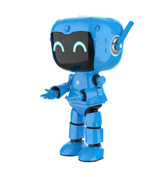 Rendering Schattig Kleine Kunstmatige Intelligentie Persoonlijke Assistent Robot Met Stripfiguur — Stockfoto