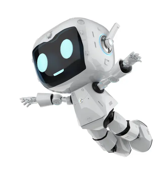Rendering Schattig Kleine Kunstmatige Intelligentie Persoonlijke Assistent Robot Met Cartoon — Stockfoto