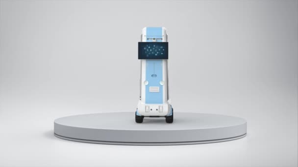 Renderizado Robot Entrega Asistente Robótico Llevar Cosas Vuelta Etapa Metraje — Vídeos de Stock