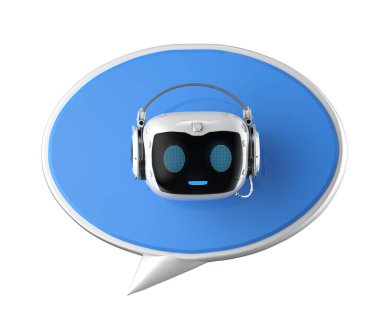 3D görüntüleme ai Chatbot veya kişisel asistan robot konuşma baloncuğu ile sohbet