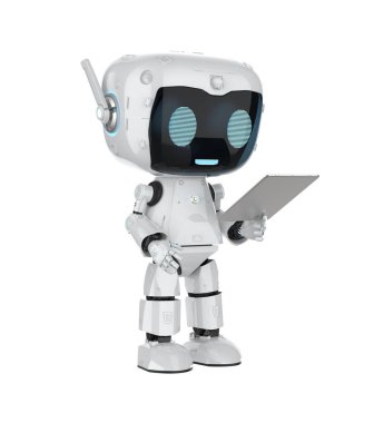 3D sevimli ve küçük yapay zeka dijital tabletli kişisel asistan robot