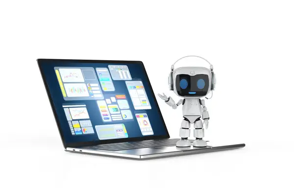 Automation Office Worker Concept Rendering Personal Assistant Robot Work Computer — Stock Photo, Image