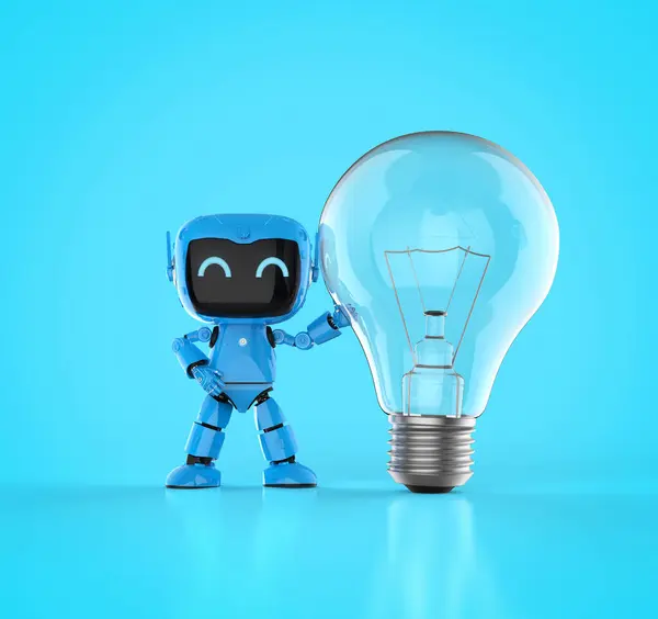 Creativity Concept Rendering Personal Assistant Robot Hold Lightbulb — Stock Photo, Image
