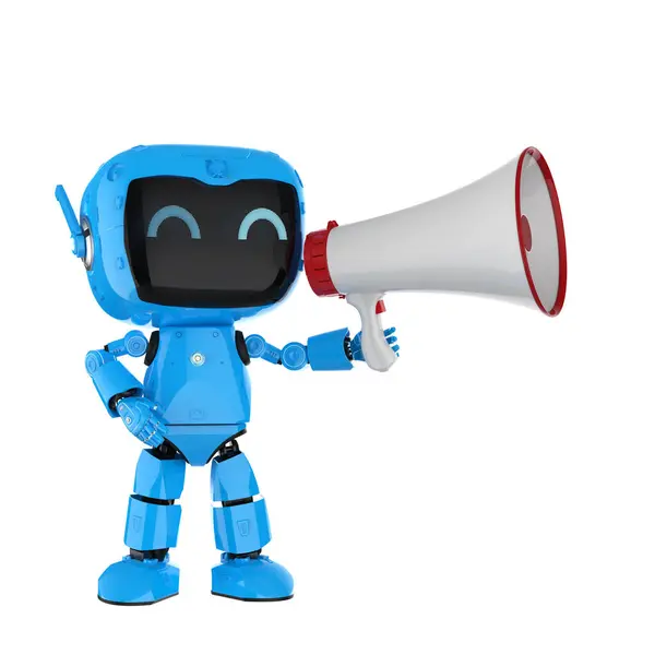 Concepto Marketing Online Con Robot Asistente Personal Renderizado Con Megáfono Fotos De Stock