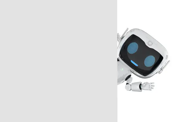 Rendering Aranyos Kis Mesterséges Intelligencia Személyi Asszisztens Robot Fehér Üres Stock Kép
