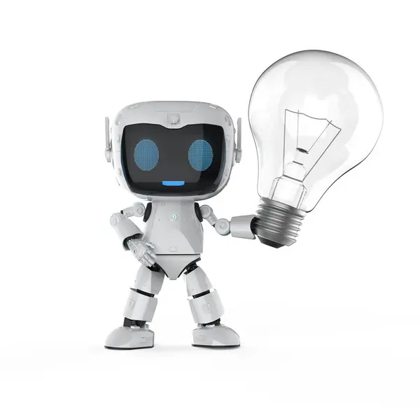 Creativity Concept Rendering Personal Assistant Robot Hold Lightbulb Royalty Free Stock Photos