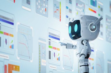 3D görüntüleme şirin ve küçük yapay zeka kişisel asistan robot renkli dijital ekran