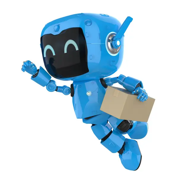 Conceito Logístico Inteligente Com Renderização Azul Entrega Robô Enviar Caixa — Fotografia de Stock