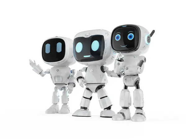 Rendering Group Cute Small Artificial Intelligence Personal Assistant Robots Look Stock Photo