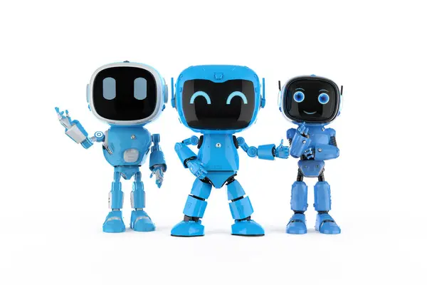 Rendering Gruppe Søte Små Kunstig Intelligens Personlige Assistent Roboter Med royaltyfrie gratis stockfoto