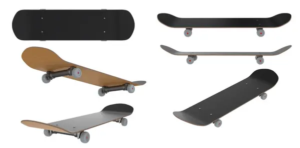 Rendering Group Skateboards Various Angles Isolated White Background Royalty Free Stock Images