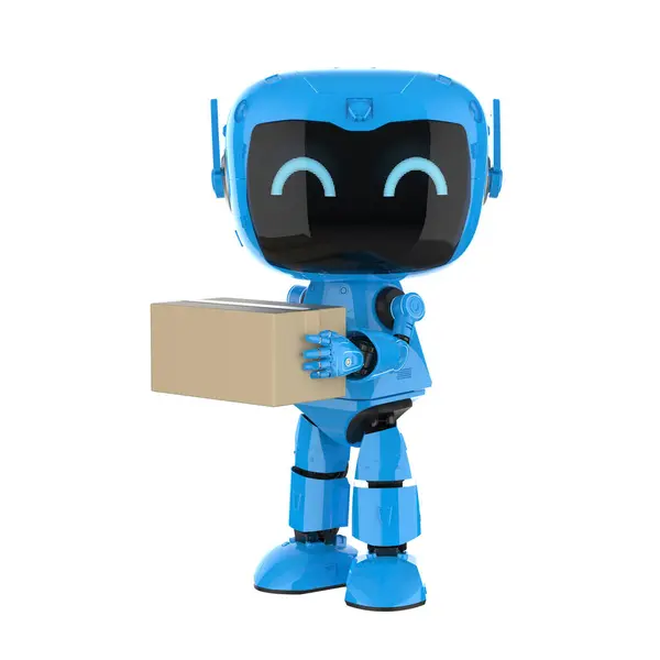 Smart Logistic Concept Rendering Blue Delivery Robot Send Parcel Box Stock Photo