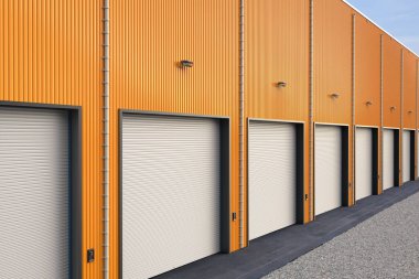 3 boyutlu turuncu depo dış taraftaki kepenk kapakları 