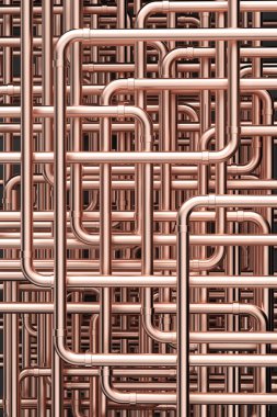 3d biçimlendirilmiş bakır boru labirenti veya boru hattı arkaplanı
