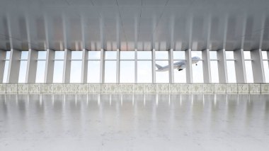 3D boş havalimanı yürüyüş yolunu pencere gözlükleriyle hazırlıyor