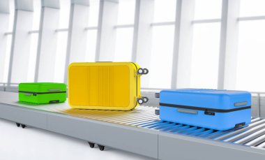 3d render tarayıcı makinesi havaalanında bagaj tarama 