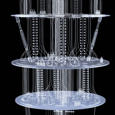 Siyah üzerine izole edilmiş 3D kristal kuantum bilgisayar makinesi 